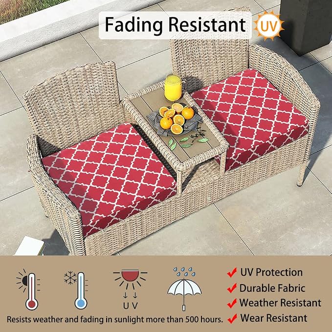 Magpie Fabrics Indoor Outdoor Cushion Cover Replacement 2 Pack, NO INSERT! Water Repellent Slipcover with Ties Christmas Decor for Patio Garden Chair Seat Sofa Bench Wicker(Geometry Red, 24x24x4 Inch)