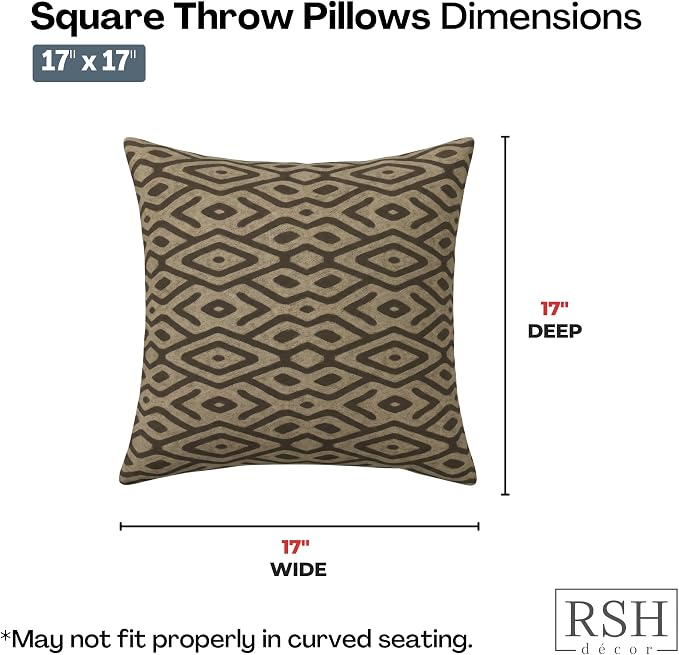 RSH DECOR: Square Throw Pillows Set of 2 | 17" x 17" | Water and Fade-Resistant Performance Fabric | Outdoor Pillow Covers with Down-Alternative Inserts | Made in USA (Madura Mink)