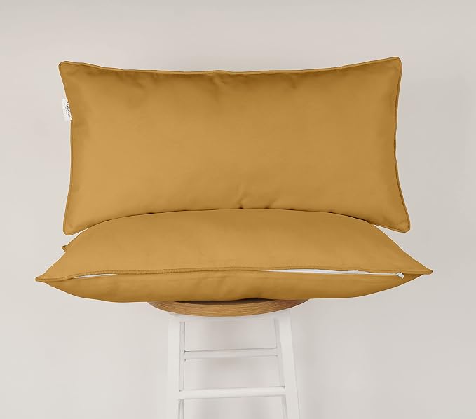 Indoor/Outdoor Polyester Fabric Lumbar Pillow Cover, All-Weather Waterproof Rectangular Cushion Case for Patio Furniture, 12 x 18 Set of 2 -Beige