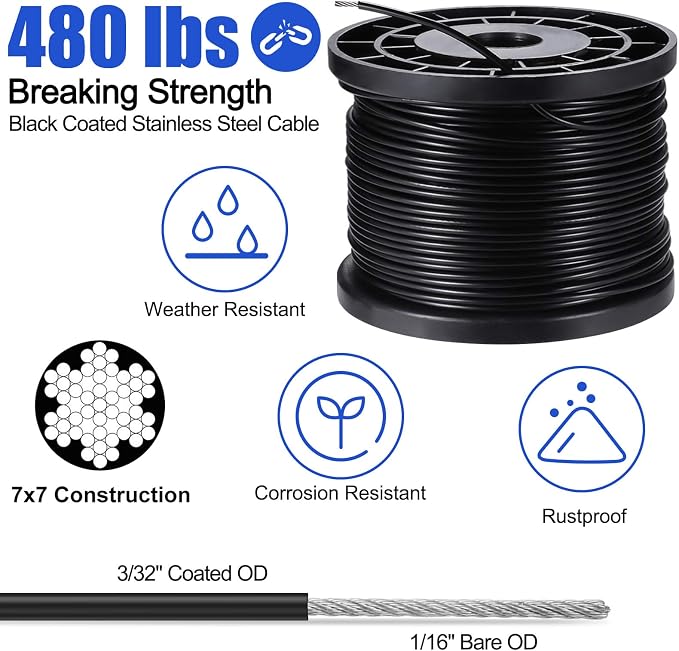 BLIKA String Light Hanging Kits, 170FT Coated Stainless Steel 304 Wire Rope | Outdoor Light Guide Wire, Globe String Light Suspension Kit Included Turnbuckles, Enough Accessories, Use Manual