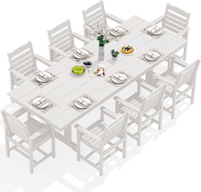 SERWALL Outdoor Dining Chairs Set of 2, All-Weather HDPE Patio Chair with 19.7" Widened Seat, for Backyard, Garden, White