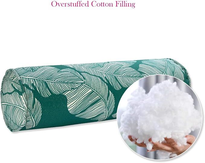 Outdoor Waterproof Decorative Bolster Pillows with Inserts for Patio Furniture, 20x6 Inch Fade Resistant Patio Garden Neck Roll Cushions for Couch Bed Sofa, Leaves Green
