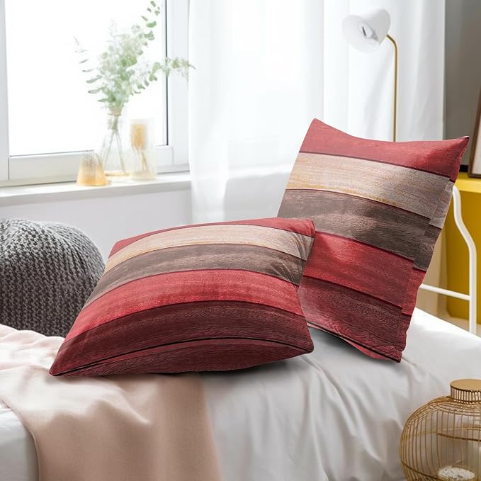 Red Wood Floor Pillow Cover 20x20 Inch Vintage Pink Brown Board Decorative Throw Pillow Case Cotton Cushion Cover for Indoor Outdoor Home Decor Sofa Bed Couch