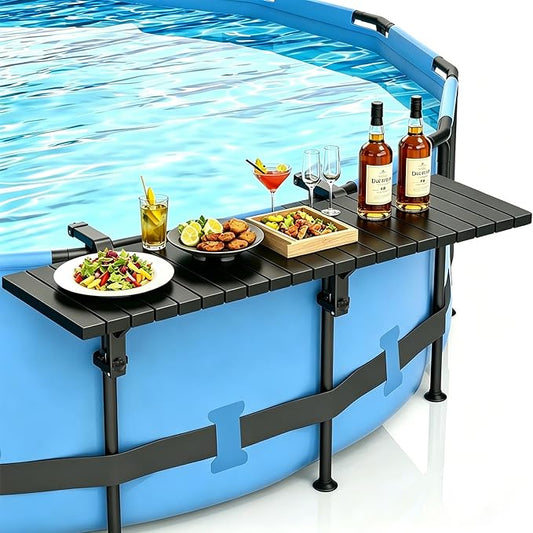 Swim Up Bar Table for Above Ground Pools - 49.4"×9.6" Galvanized Iron Black Pool Shelf, Holds 110lbs, Fits Top Rails of 4.48" or Less, for Round/Oval/Frame Swimming Pools