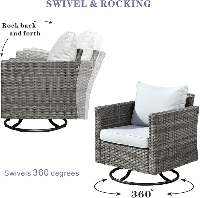 HOOOWOOO 13 Piece Patio Sectional Furniture Set with Fire Pit Table,Modern Wicker Outdoor Conversation Sofa Sets,All Weather Modular L Shaped Outside Couch Swivel Chair Set(Light Grey)