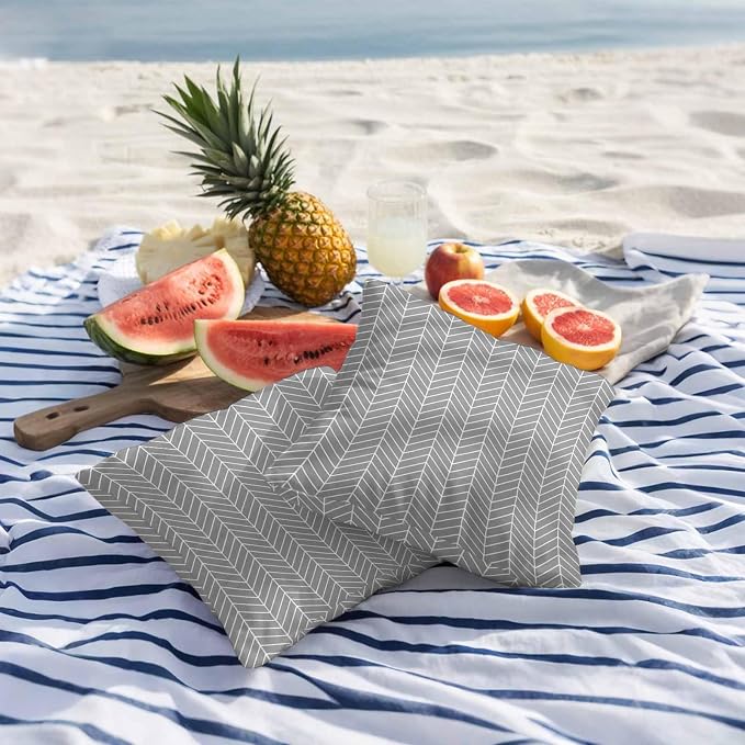 Outdoor Waterproof Throw Pillow Covers Set of 2 Grey Chevron Stripes Pillowcases 18x18 Inches Modern Geometric Texture Decorative Pillows Cushion Case Patio Pillows for Couch Bed Chair Garden