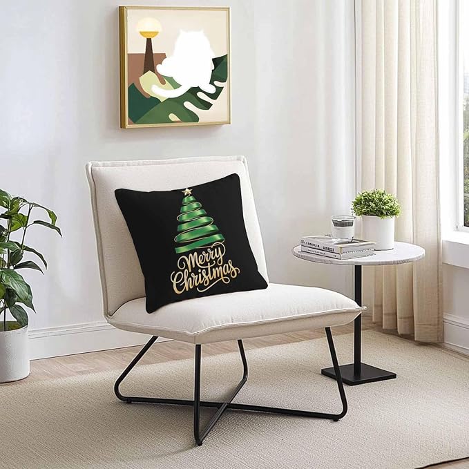 Black Christmas Tree Outdoor Pillow Covers 26 x 26 Inches, Green Xmas Tree with Star Waterproof Throw Pillow Cover Set of 2, Christmas Black Decorative Square Cushion Covers for Patio/Couch