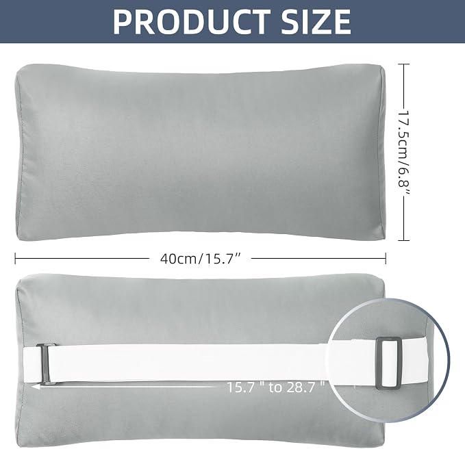 Headrest Pillow for Patio Chaise Lounge Chair, 4 Pack Outdoor Chaise Pillows with Adjustable Elastic Stripe Head Resting Pillows for Recliner Office Chair, Gray