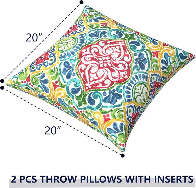 Outdoor Pillows for Patio Furniture 20x20 inch, Square Outdoor Throw Pillows with Inserts, Decorative Patio Pillows for Garden Couch Home Sofa Office Chair, Pack of 2,Damask Red