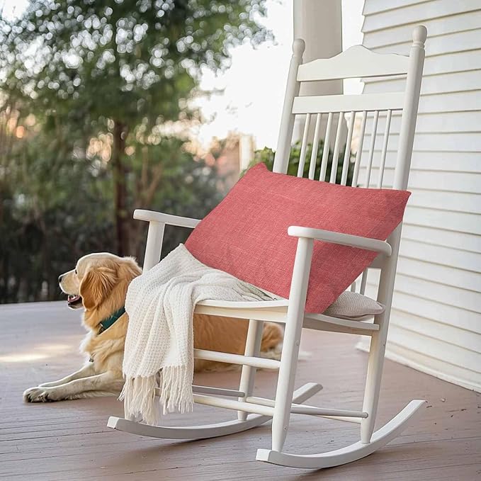 Vandarllin Outdoor Throw Pillows Covers 20x12 inch Set of 2 Waterproof Coral Red Linen Decorative Zippered Cushion Covers for Patio Furniture, Farmhouse Pure Color Lumbar Pillowcases