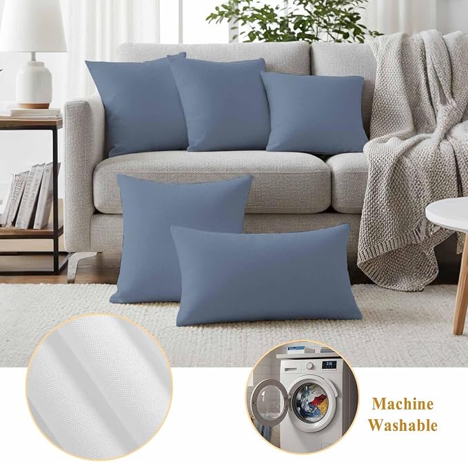 Outdoor Pillow Covers 18 x 18 Inches, Blue Pure Color Waterproof Throw Pillow Cover Set of 2, Aesthetics Contemporary Luxury Decorative Square Cushion Covers for Patio/Couch/Garden