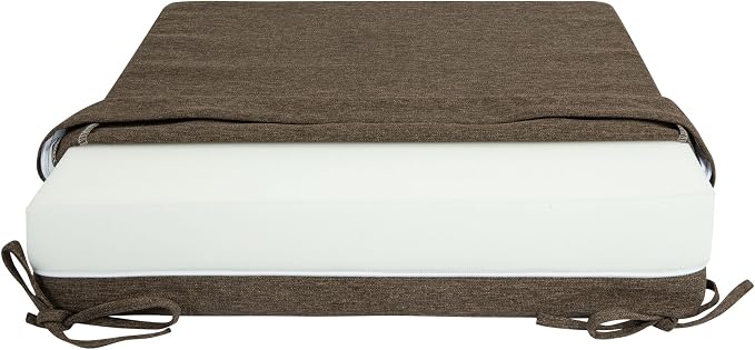 Magpie Fabrics Indoor Outdoor Cushion Cover Replacement 2 Pack, NO Insert! Water Repellent Slipcover with Ties Decor for Patio Garden Chair Sofa Bench Wicker(Dark Brown, 24x22x4 Inch)