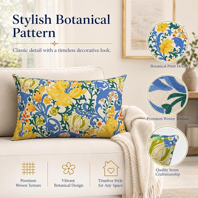 Pack of 2 Patio Lumbar Pillows 12"x20" | Fade Resistant Outdoor Waterproof Lumbar Pillow with Inners Decorative Garden Lumbar Cushions for Home Patio Terrace Sofa