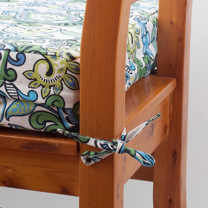 Magpie Fabrics Indoor Outdoor Cushion Cover Replacement 2 Pack, NO Insert! Water Repellent Slipcover with Ties Decor for Patio Garden Chair Seat Sofa Bench Wicker(Botanical Blue Green, 22x20x4 Inch)
