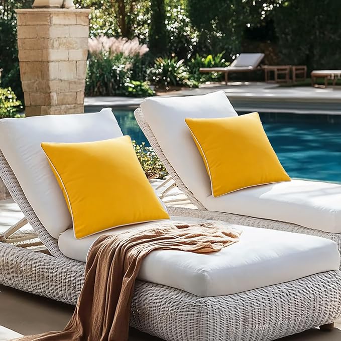 MIULEE Outdoor Waterproof Pillow Covers 24x24 Yellow Pack of 2 | Decorative Farmhouse Throw Pillow Covers with Piping,Square Solid Color,Patio Furniture,Summer Couch Tent Sofa Living Room