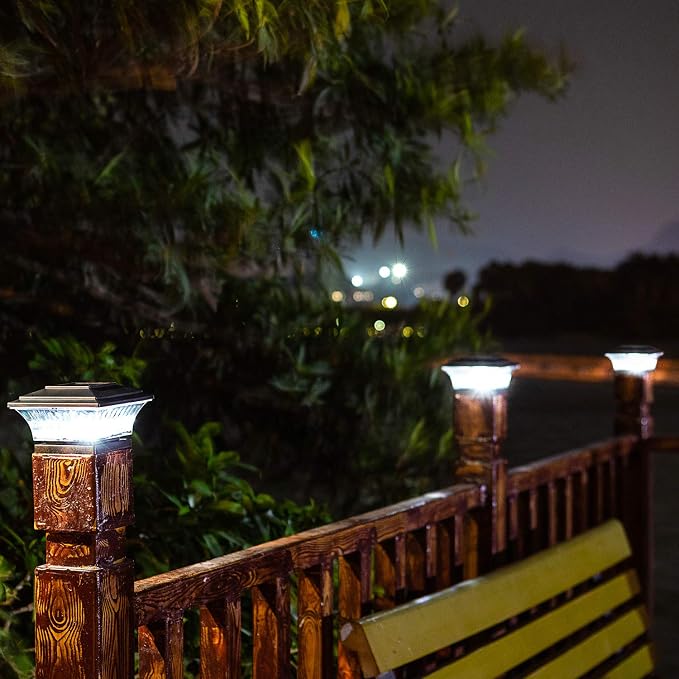 HUYIENO Solar Post Cap Lights Outdoor LED Lighting Deck Fence Cap Light Two Light Modes Warm White/Bright White Suitable for 4x4 Wooden Posts (Brushed Copper, 12pk)