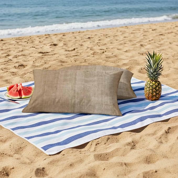 Vandarllin Outdoor Throw Pillows Covers 20x12 inch Set of 2 Waterproof Beige Linen Decorative Zippered Cushion Covers for Patio Furniture, Solid Color Texture Lumbar Pillowcases