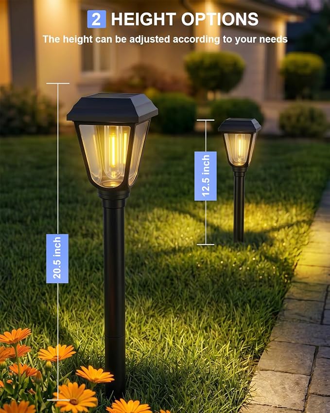 Solar Pathway Lights 2 Pack Outdoor 3000K Bright Auto On/Off Solar Garden Lights Long Lasting Solar Powered Waterproof Landscape Light for Path Yard Walkway Lawn Driveway Decor Lighting - Warm White