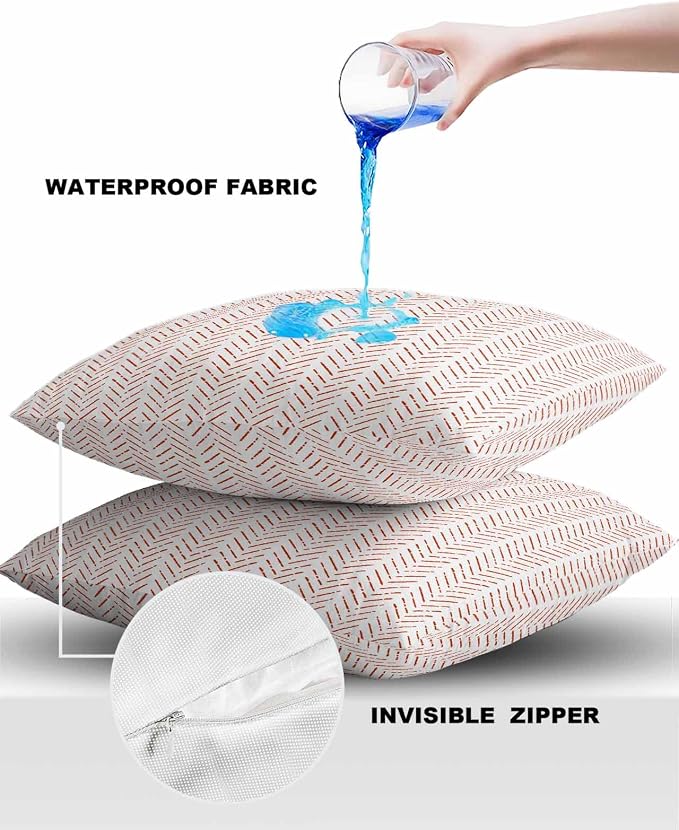 Orange White Striped Outdoor Pillow Covers Waterproof,All Weather Cushion Case Set of 2 Decorative Pillowcases for Sofa Couch Bed Decor Patio Furniture 16"x16" Modern Geometric Minimalist Stripes