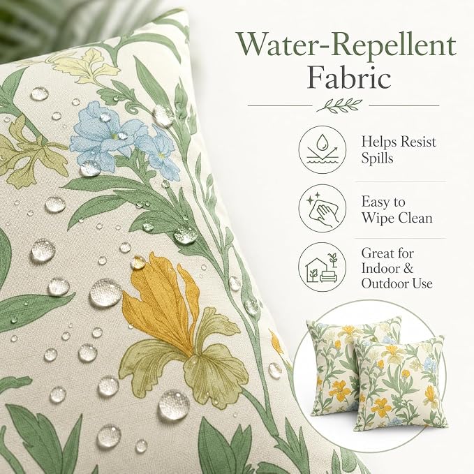 Outdoor Throw Pillows 18×18 Inch Pack of 2 Waterproof Decorative Patio Pillows with Inserts, Square Pillows for Garden Couch Sofa and Patio Furniture