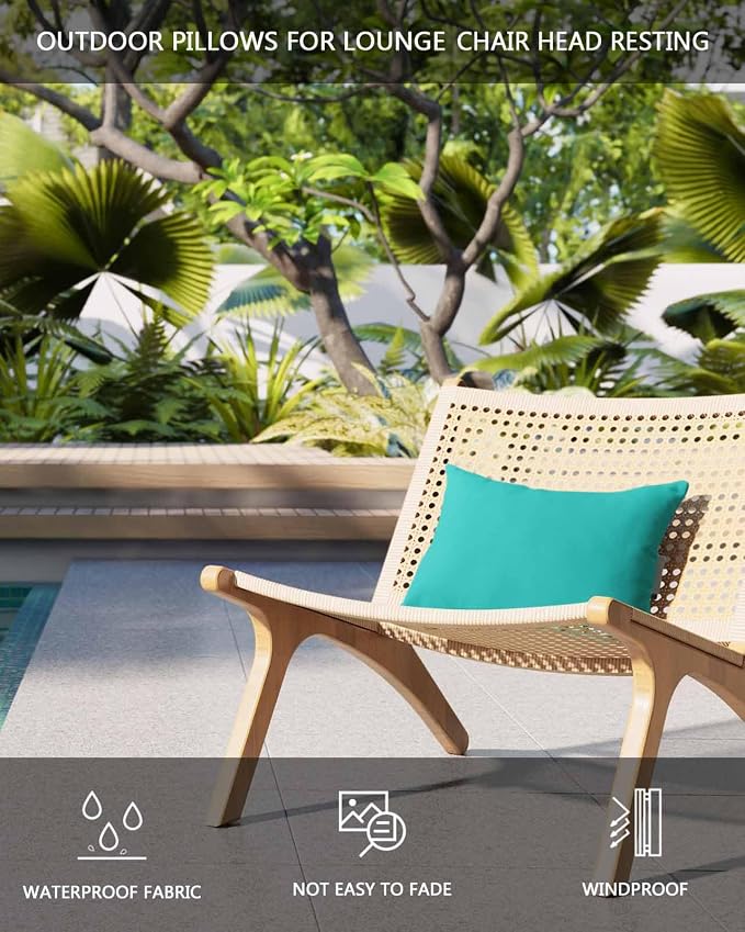 DecorLovee Turquoise Outdoor Recliner Pillows for Head, Modern Pure Turquoise Waterproof Chair Pillow with Elastic Stripe, Farmhouse Chaise Lounge Headrest Pillow for Patio/Beach/Pool 2Pack, 11"x16"