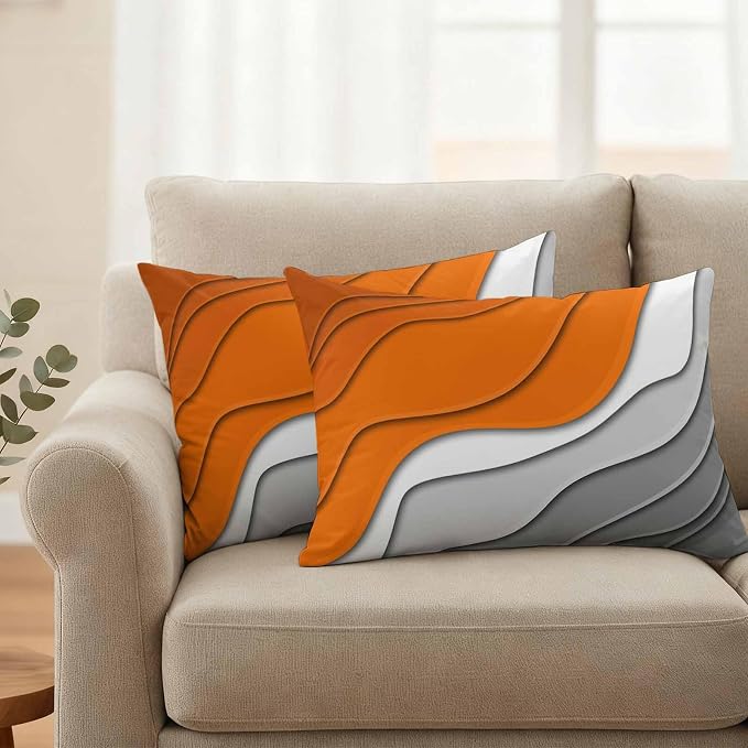 Abstract Beach Outdoor Pillow Covers Set of 2 Aesthetic Grey to Orange Gradient Waterproof Throw Pillow Cover Decorative Cushion Cases for Patio Porch Garden 20X12 Inch