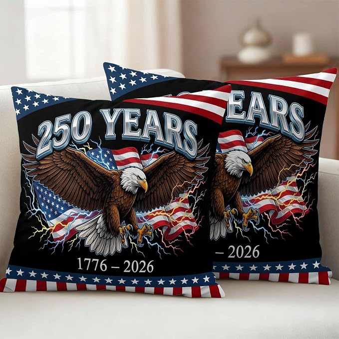 American Flag 4th of July Outdoor Waterproof Throw Pillow Covers 20x20 Set of 2, Independence Day Eagle USA Flag Decorative Pillowcases Cushion Pillowcase for Couch Sofa Patio Outside Pillow Protector