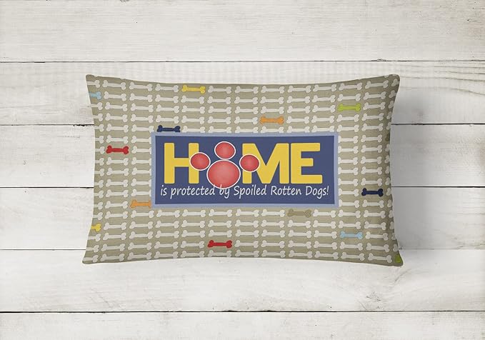 Caroline's Treasures SB3053PW1216 Home is Protected by Spoiled Rotten Dogs Canvas Fabric Decorative Pillow Machine Washable, Indoor Outdoor Decorative Pillow for Couch, Bed or Patio, 12HX16W