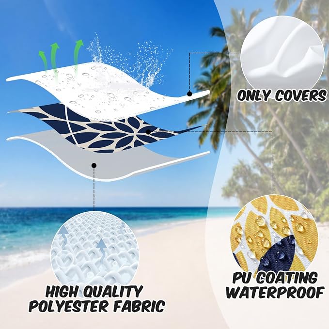 OTOSTAR Outdoor Dark Blue Yellow Pillow Covers 18x18 Inch Set of 2 Light Grey Flower Throw Pillows Geometric Dahlia Floral Square Cushion Case Waterproof Decor for Sofa Patio Funiture Garden