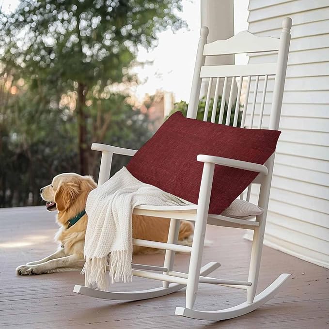 Vandarllin Outdoor Throw Pillows Covers 20x12 inch Set of 2 Waterproof Wine Red Linen Decorative Zippered Cushion Covers for Patio Furniture, Farmhouse Pure Color Lumbar Pillowcases