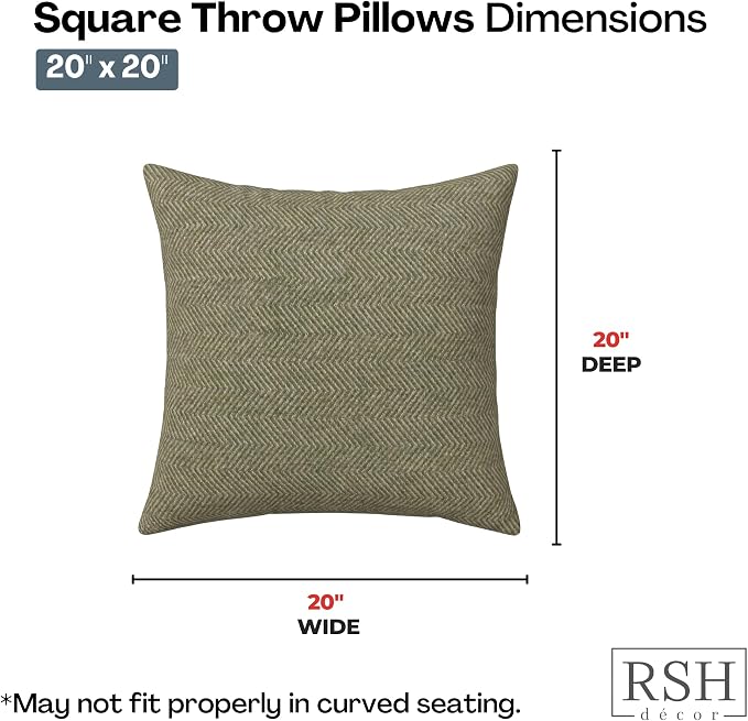 RSH DECOR: Sunbrella Square Throw Pillows Set of 2 | 20" x 20" | Water and Fade-Resistant Performance Fabric | Outdoor Pillow Covers with Down-Alternative Inserts | Made in USA (Spirit Fern)