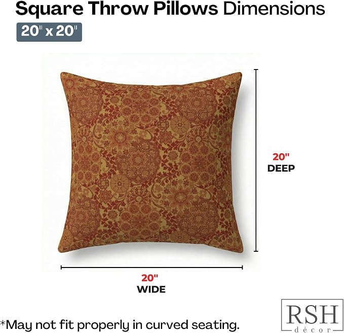 RSH DECOR: Outdura Square Throw Pillows Set of 2 | 20" x 20" | Water and Fade-Resistant Performance Fabric | Outdoor Pillow Covers with Down-Alternative Inserts | Made in USA (Marrakech Salsa)
