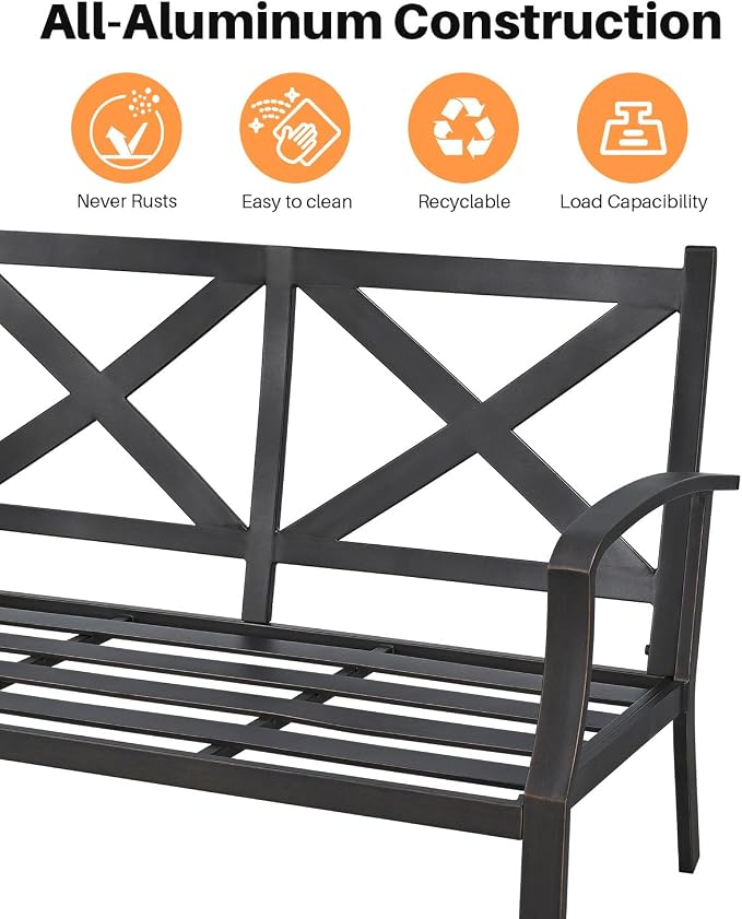 4-Piece Outdoor Sofa Set, Never Rusts Aluminum Patio Sofa Set with Coffee Table, Patio Furniture Set Outdoor Conversation Set with Removable Cushions for Patio, Backyard, Porch, Dark Bronze