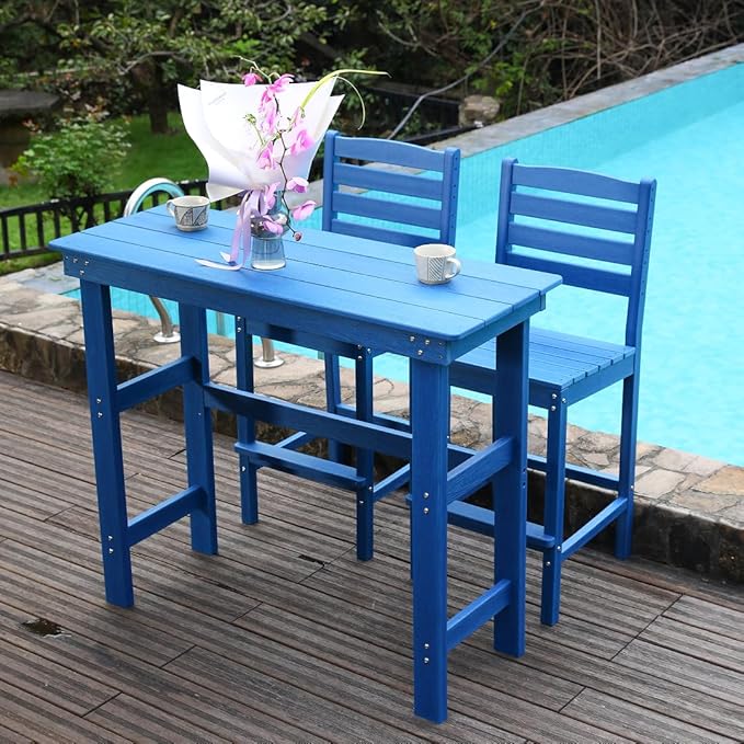Outdoor Bar Table, HDPE, Lake Blue