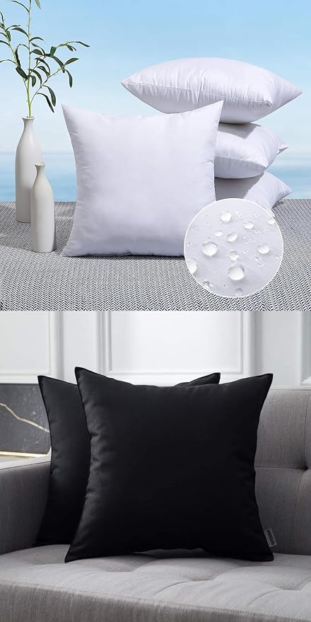 MIULEE Pack of 2 Decorative Outdoor Waterproof Pillow Covers 18x18 Inch Black Bundle Pack of 4 18x18 Outdoor Pillow Inserts