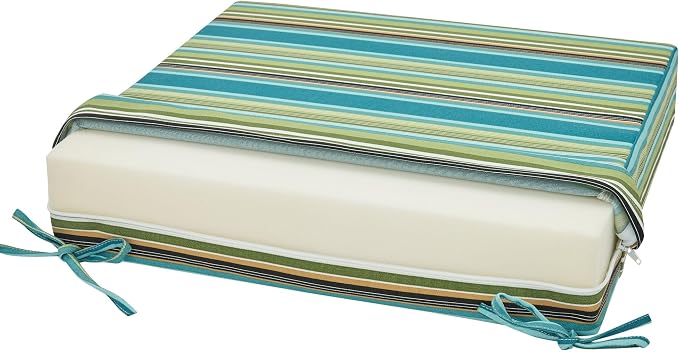 Magpie Fabrics Indoor Outdoor Cushion Cover Replacement 2 Pack, NO Insert! Water Repellent Slipcover with Ties Decor for Patio Garden Chair Sofa Bench Wicker(Green Striped, 20x18x4 Inch)