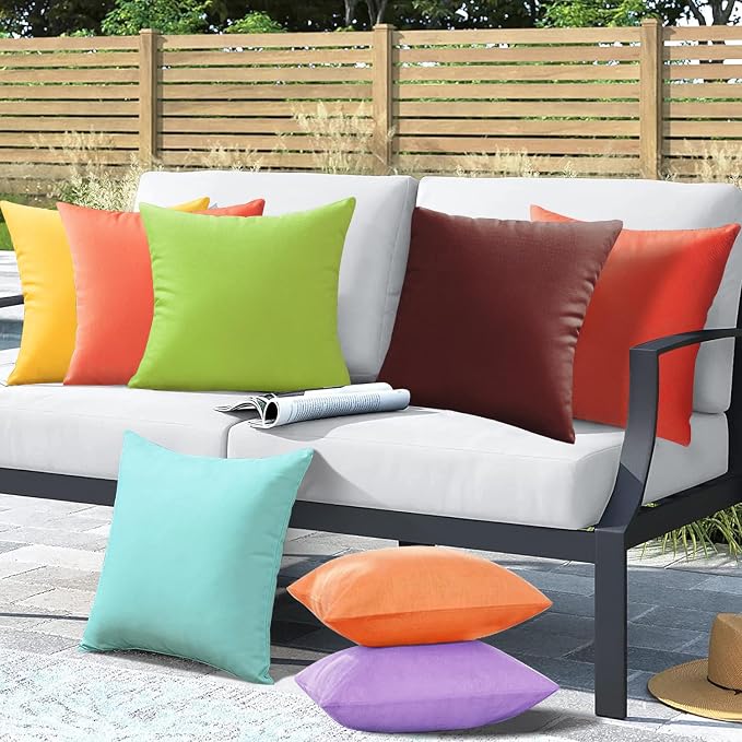 VAKADO Outdoor Waterproof Throw Pillow Covers 16X16 Set of 2 Decorative WineRed Patio Furniture Cushion Cases Outside Decor for Couch Garden Bench Porch