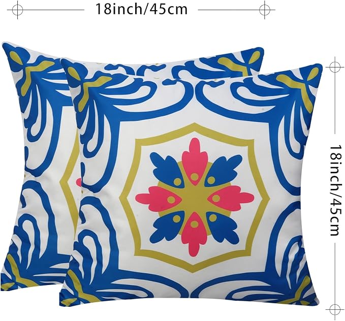 Pyonic Outdoor Pillows Waterproof Throw Pillow Covers Set of 4 Floral Printed and Boho Farmhouse Outdoor Pillow Covers for Patio Funiture Garden 18x18 Inch