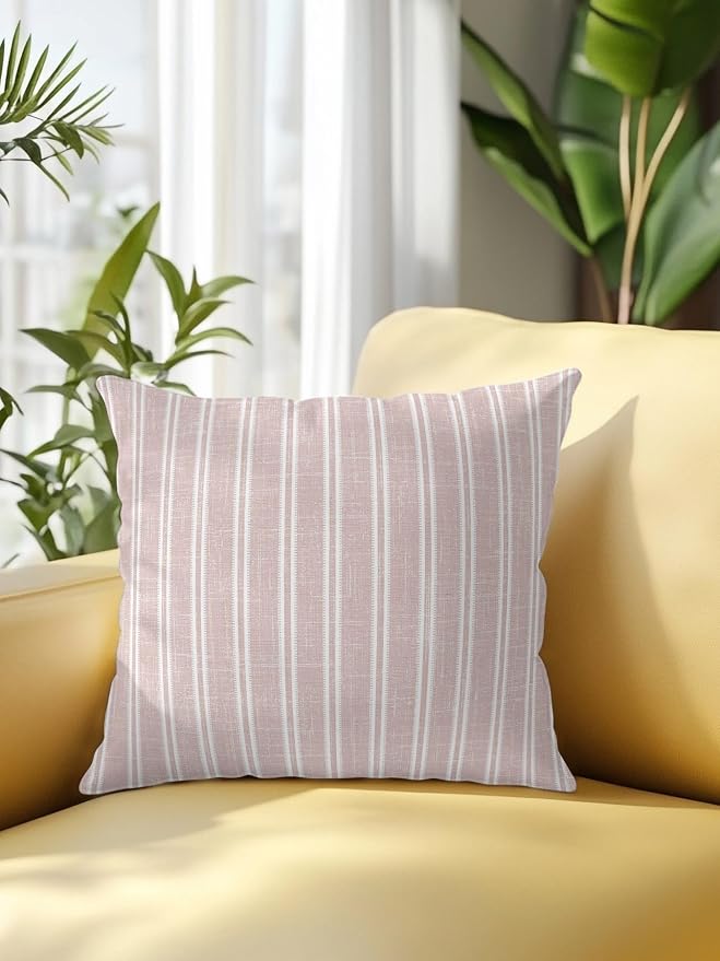 Waterproof Outdoor Pillow 1 Pack Red Linen Striped Decorative Throw Pillows Cover & Insert 18x18 Inch Pillowcase Vertical Stripes Lines Square Pillows for Couch Sofa Bed Patio Furniture Indoor Outdoor