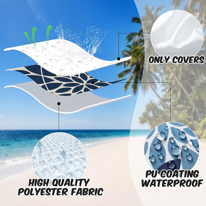 OTOSTAR Outdoor Dark Blue Light Blue Pillow Covers 18x18 Inch Set of 2 White Flower Throw Pillows Farmhouse Geometric Dahlia Floral Square Cushion Case Waterproof Decor for Sofa Patio Funiture Garden