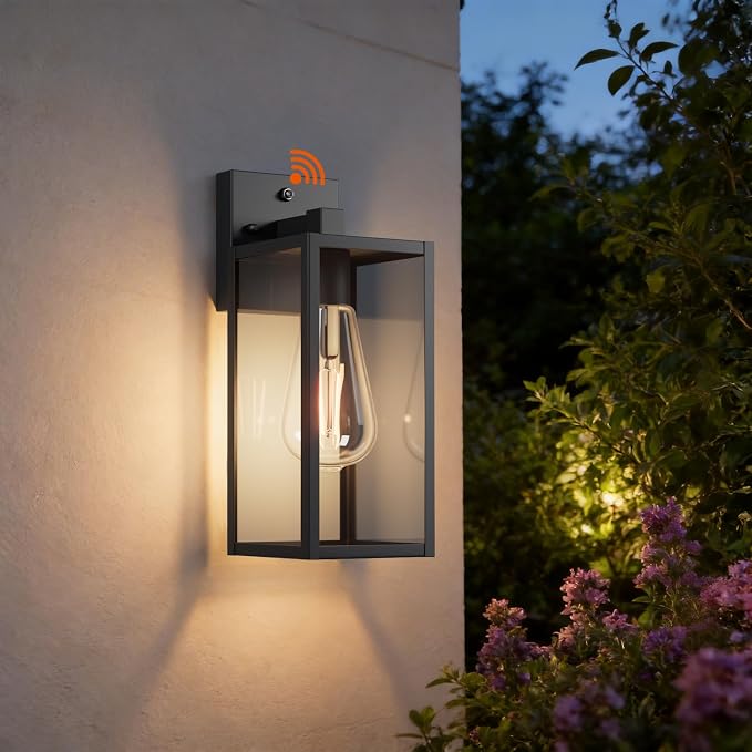 13'' Dusk to Dawn Outdoor Porch Lighting Fixtures Wall Mount, Sensor Exterior Wall Light for House, Ouside Lantern Lamp, Waterproof Wall Sconce Lights, Black Metal Coach Light for Garage Entryway