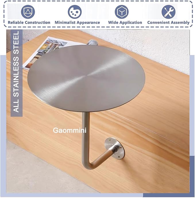 Silver Stainless Steel Round Bistro Table - Wall-Mounted Cocktail Table for Indoor/Outdoor Dining, Compact Design (19.7"x19.7"x17.7") - Perfect for Pubs & Bars