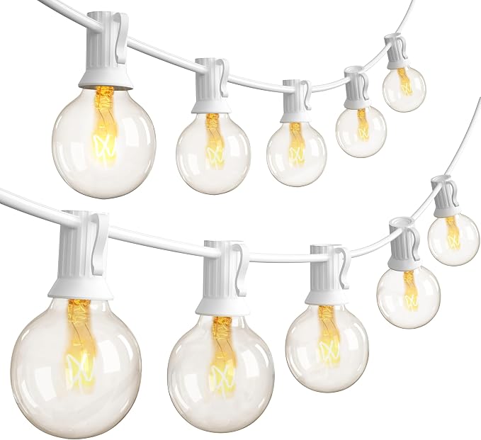 SUNSGNE 50Ft Outdoor Patio String Lights G40 Connectable Globe Lights with 53 Clear Globe Bulbs(3 Spare) for Indoor Outdoor Commercial Decor, 50 Hanging Sockets, 5W/E12 Base, White
