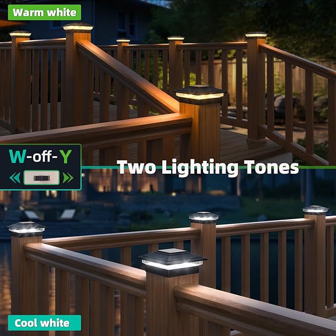 Solar Post Cap Lights Outdoor 16pack, Waterproof Fence Post Lights for 4x4 5x5 6x6 Wood/Vinyl Posts, Black Solar Deck Post Lights with 2 Color Modes Decorate Garden Patio Porch Backyard
