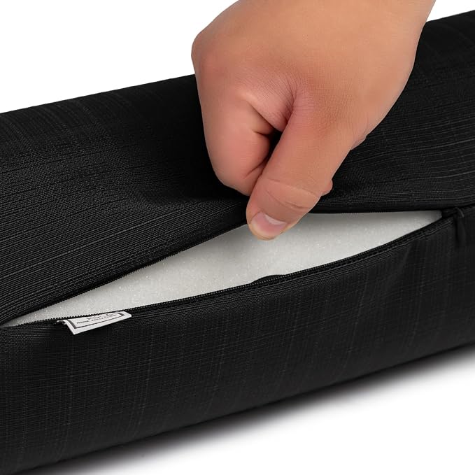 Sherry Kline Sunrise Indoor/Outdoor Neck Bolster Corded Edge Filled Pillow Black 6"x18" Set of 2