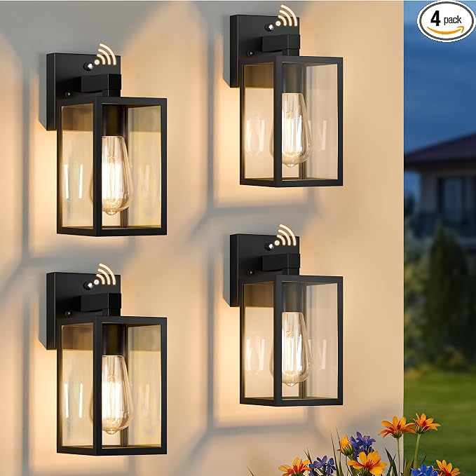 FOLKSMATE 4 Pack Dusk to Dawn Outdoor Wall Light Fixtures | Exterior Porch Light Waterproof Wall Sconces Lanterns