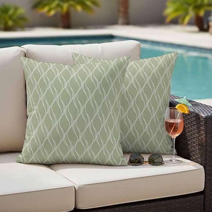 Sage Green Stripes Outdoor Pillow Covers 26x26 Inch Throw Pillow Covers Set of 2 Waterproof Decorative Pillow Cases Simple Geometric Modern Monochrome Cushion Covers for Patio Furniture Garden Couch