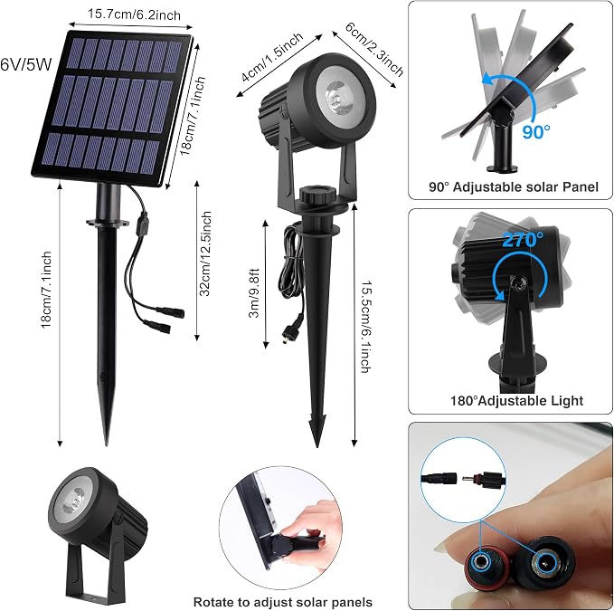 Solar Spot Lights Outdoor Color Changing,Solar RGB Spotlights Waterproof Colored Landscape Lighting Auto ON/Off Adjustable Garden Lights for Yard, Garden, Driveway, Pool, Lawn (6-in-1)
