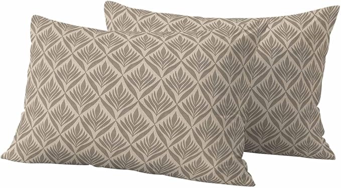 Retro Brown Outdoor Waterproof Throw Pillow Covers Set of 2, 20"x12", Floral Modern Abstract Geometric Decorative Pillow Covers Outside Cushion Case for Patio Porch Garden