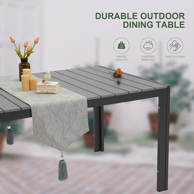 Outdoor Dining Table for 6 Person 60" Rectangular Patio Dining Table Outdoor Aluminum Tables for Garden Backyard Deck, Grey